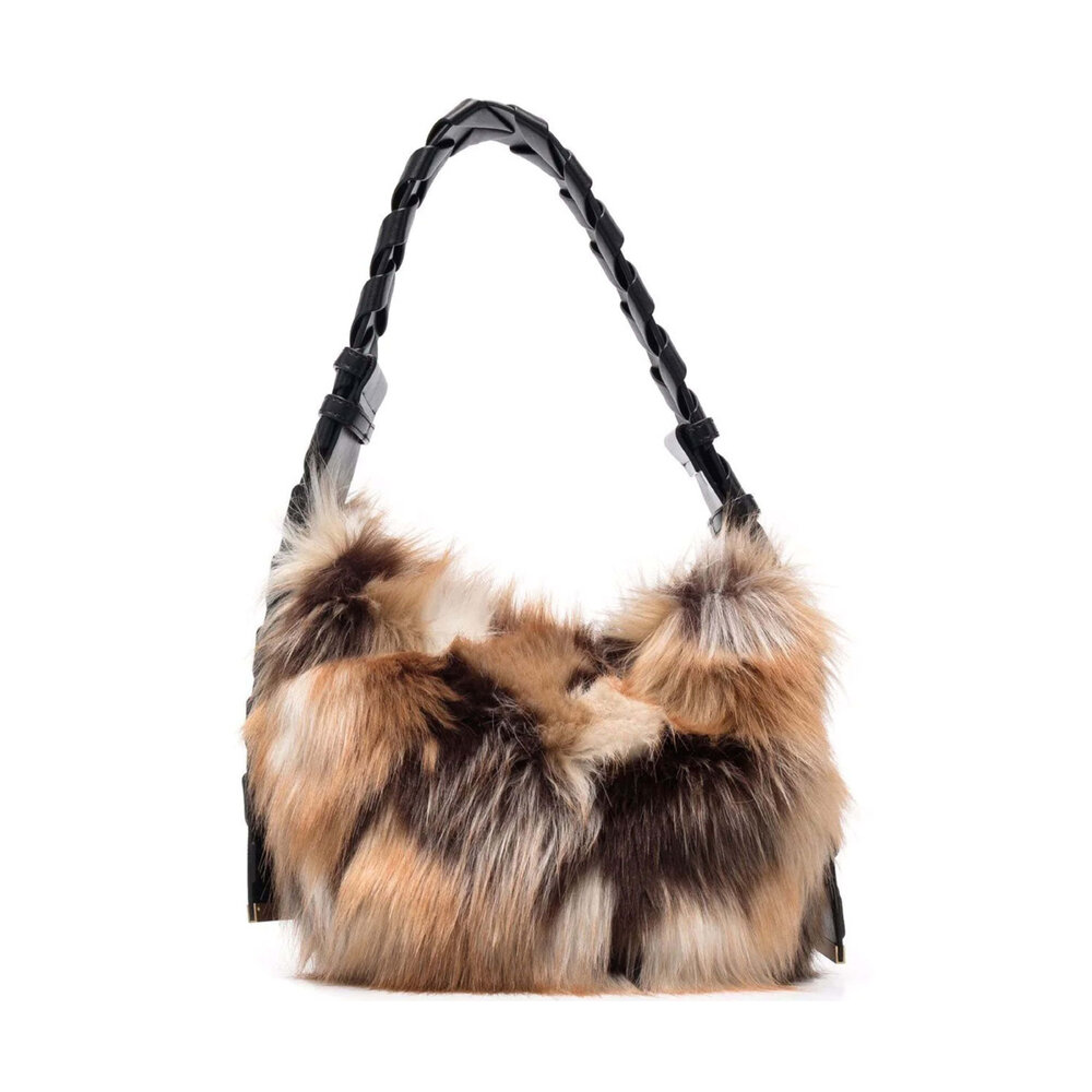 Stella McCartney - Small Faux Fur Multicolor Patchwork Hobo Bag