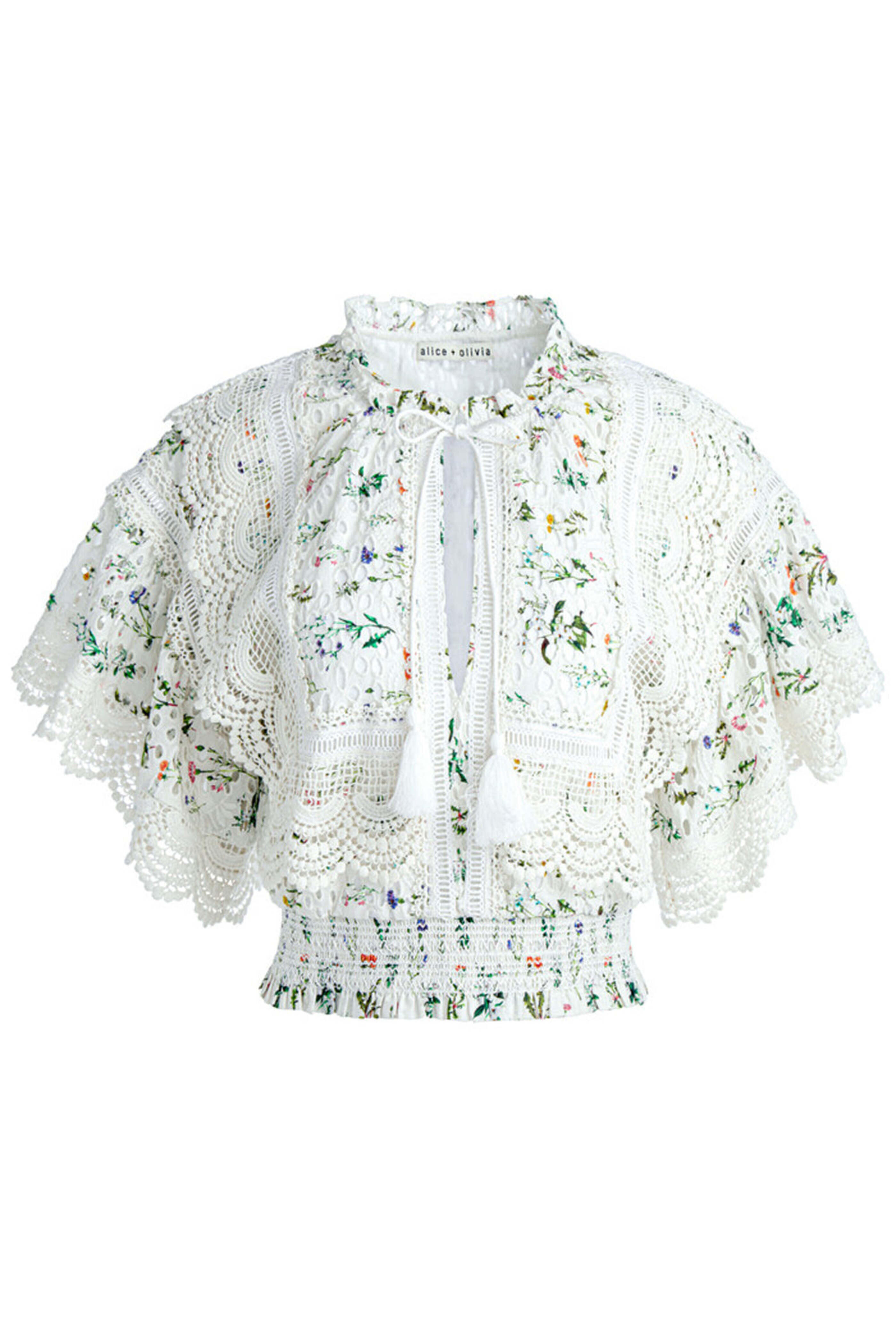 Alice & Olivia - Georgia Floral Lace Tabitha Crop Blouse