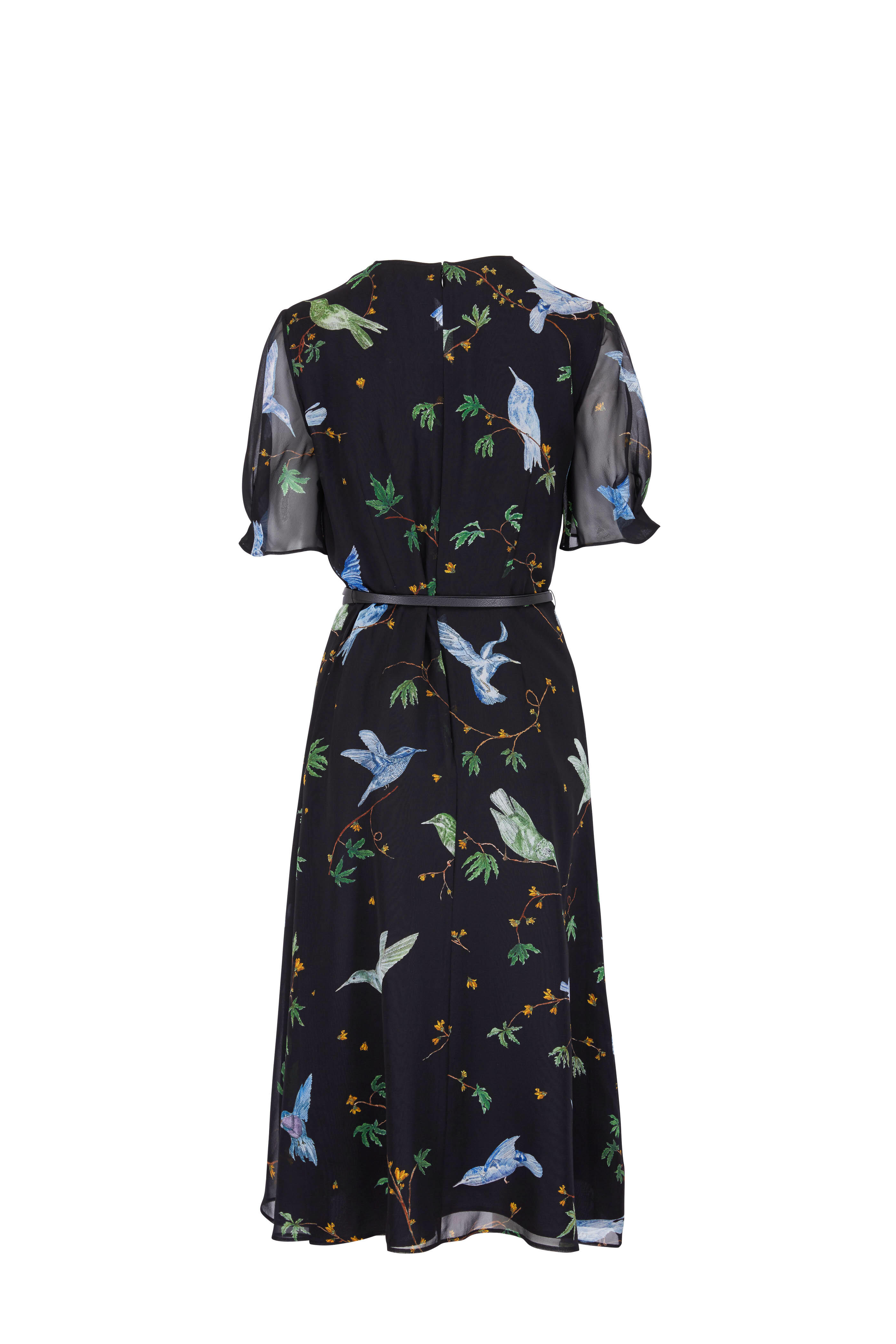 Altuzarra - Black Silk Bird Print Belted Dress | Mitchell Stores