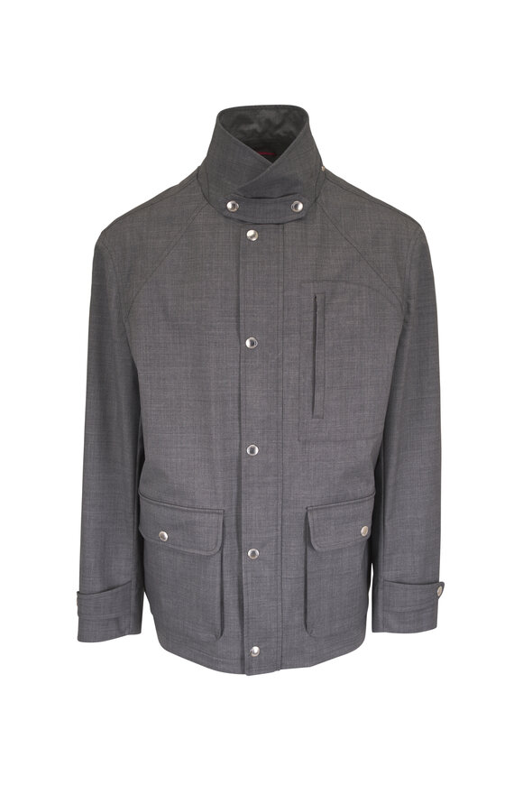 Brunello Cucinelli Gray Wool Tech Bomber Jacket - view 5