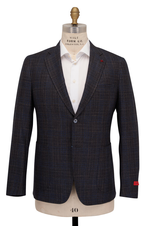 Isaia - Gray & Blue Plaid Wool Sportcoat