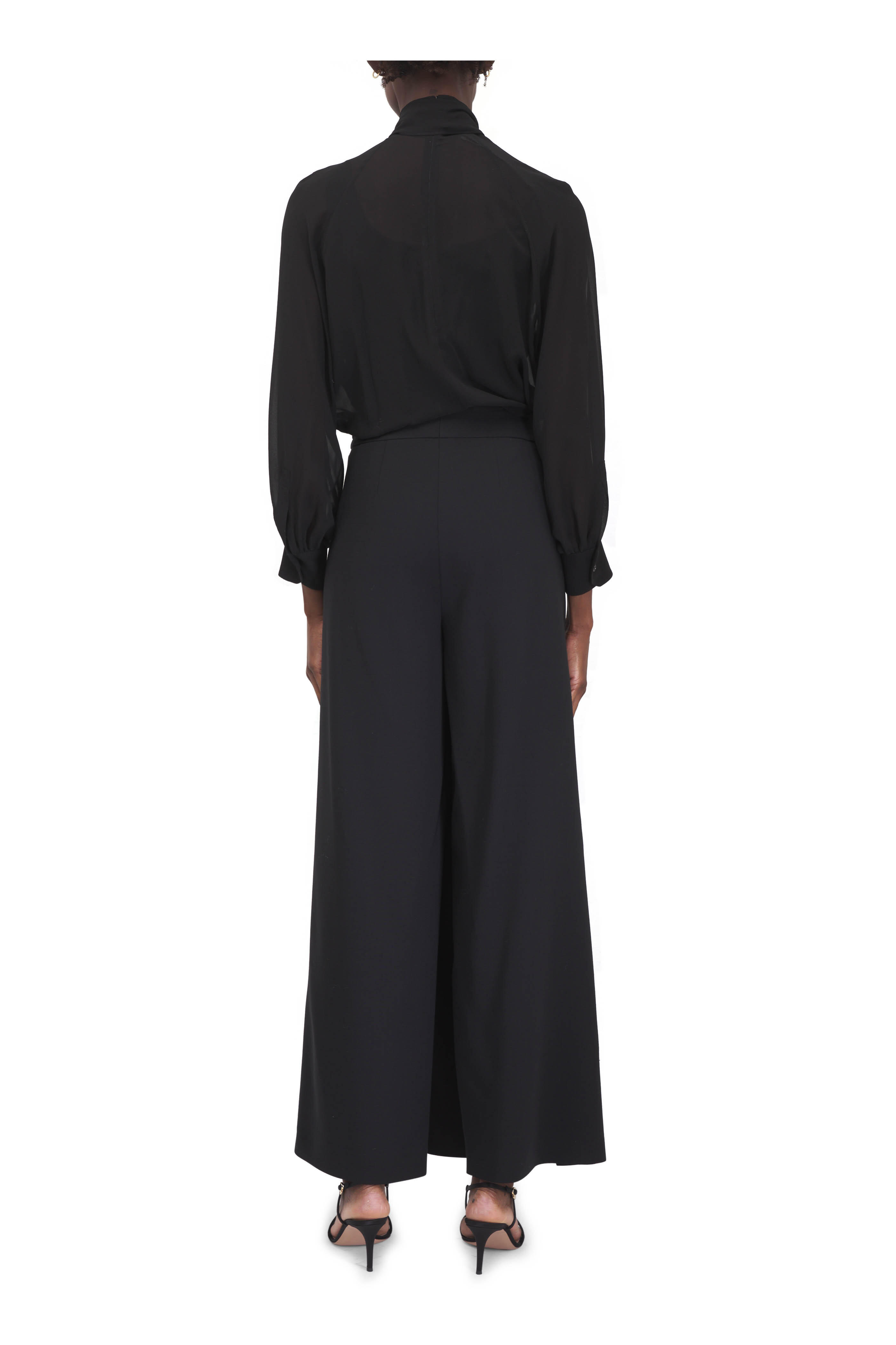 Akris - Black Feathered Scarf Mock Neck Blouse