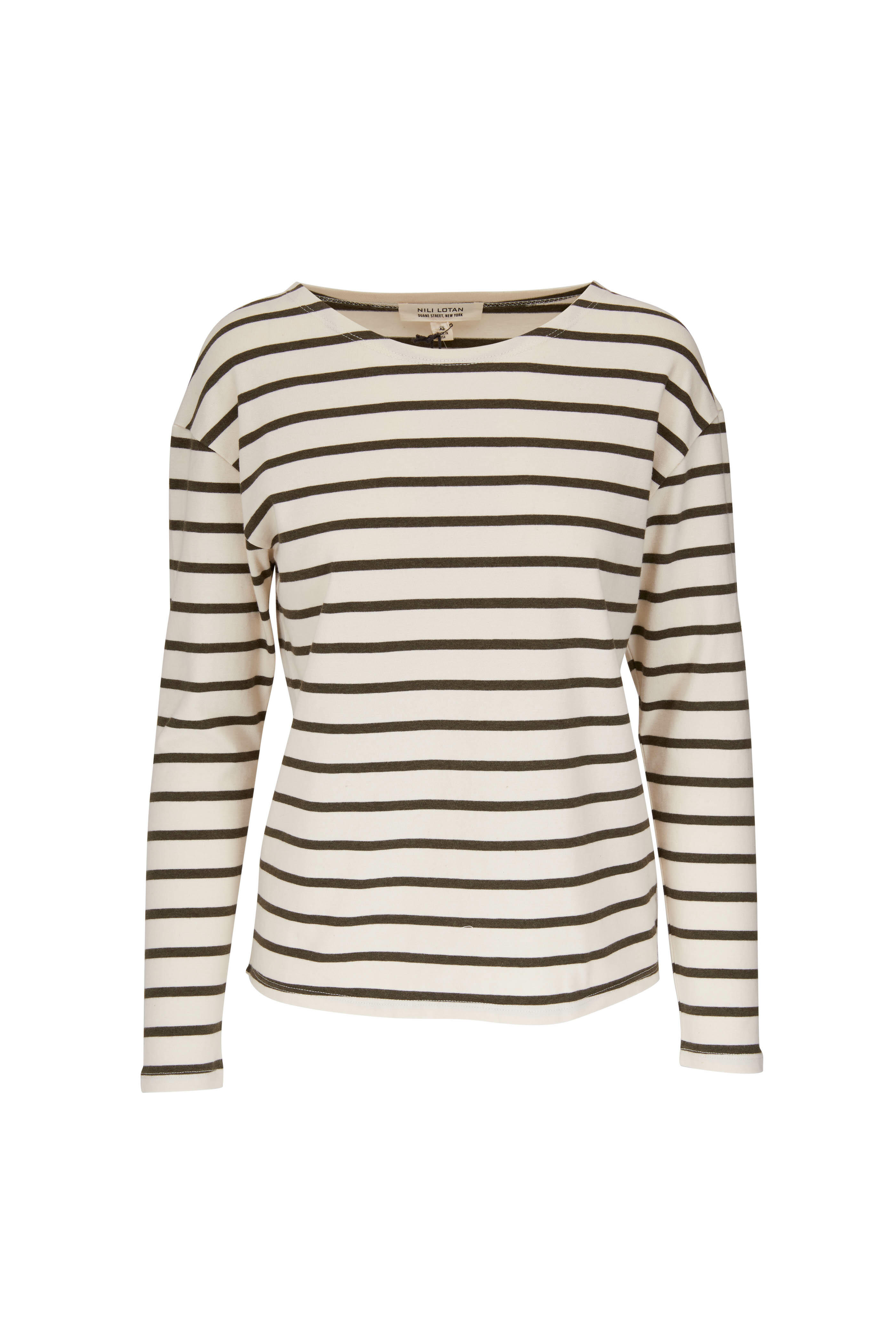 Nili Lotan - Arlette Green & White Stripe Long Sleeve Shirt