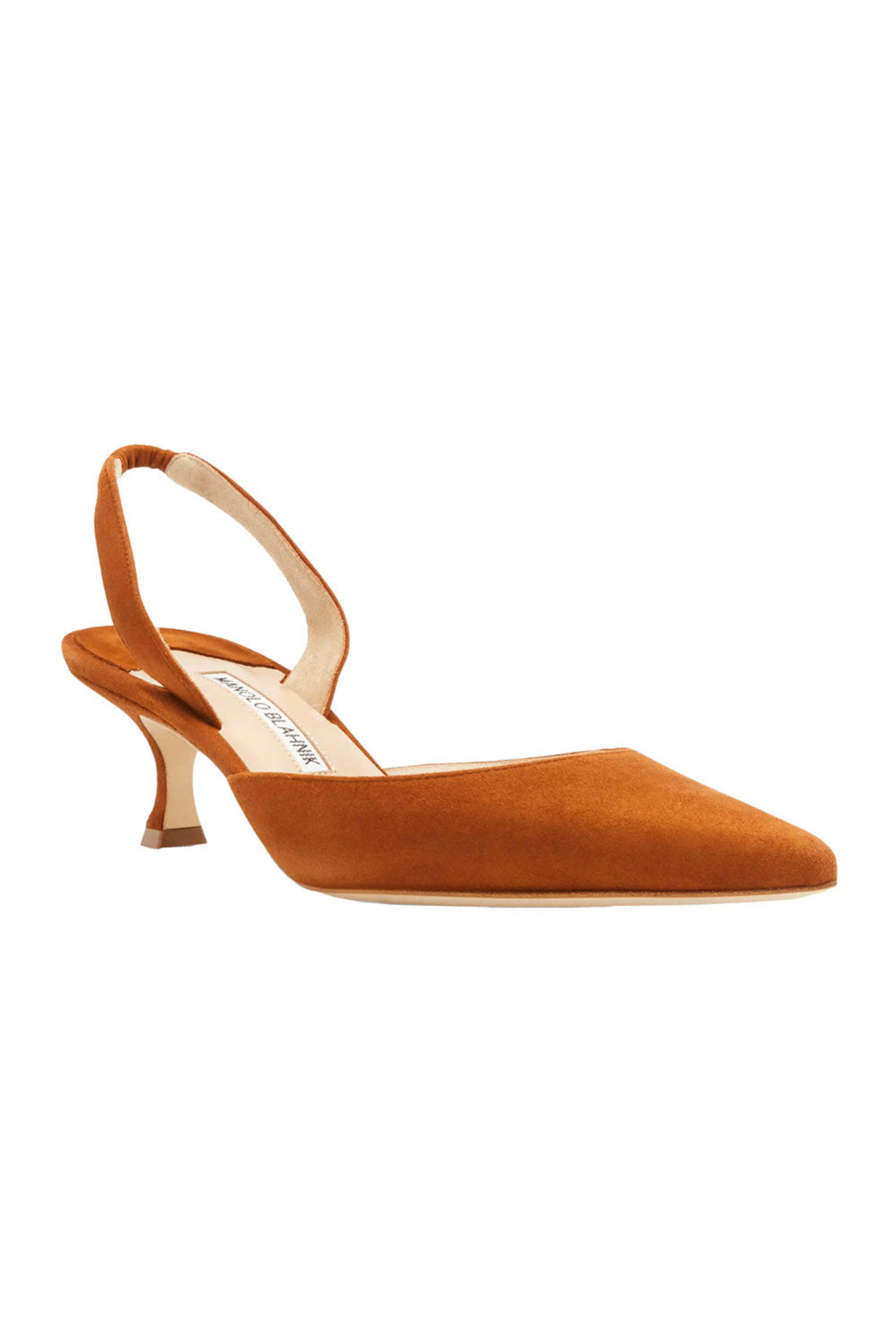 Manolo Blahnik - Carolyne Suede Sling 70 in Medium Brown