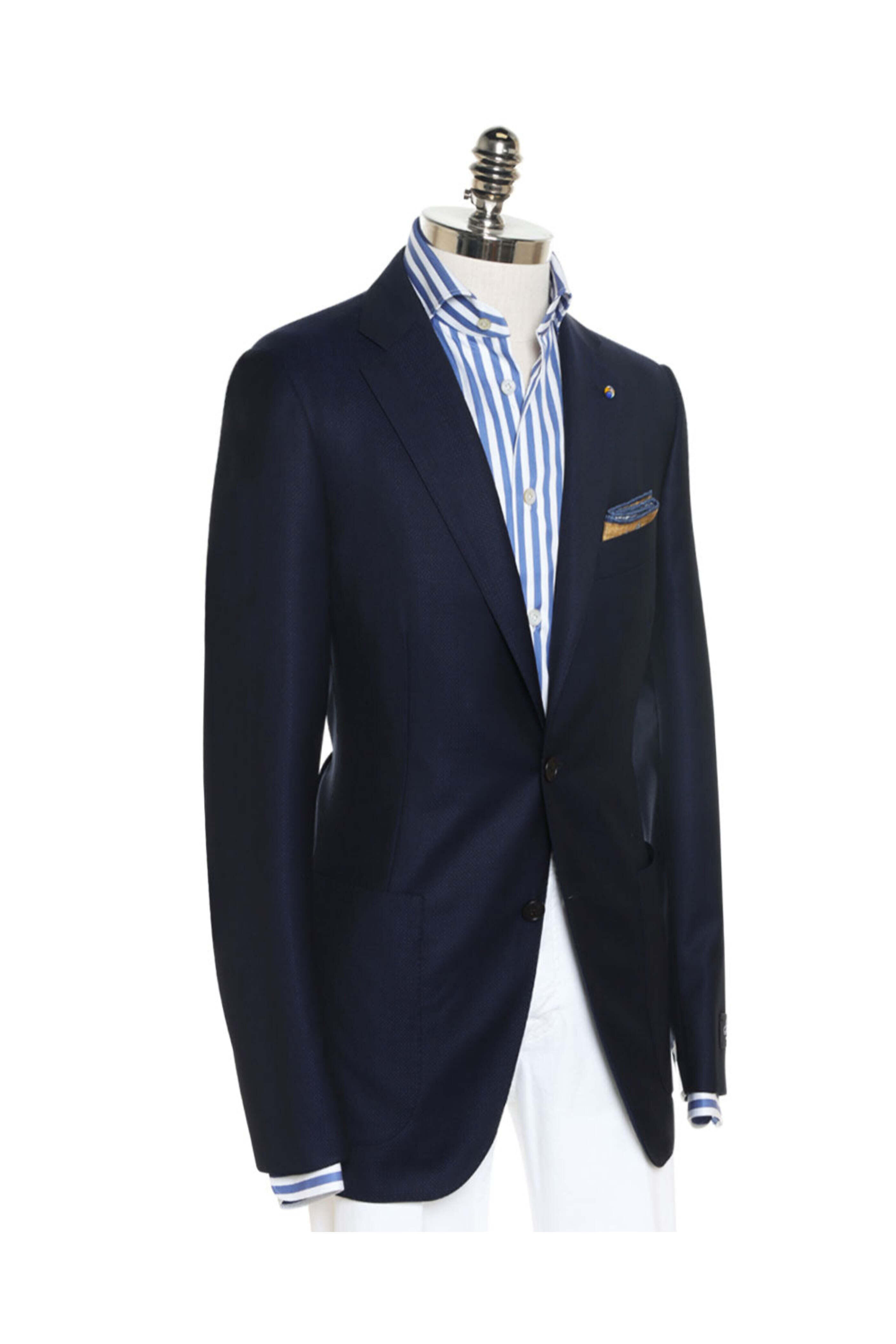 Belvest - Solid Navy Wool Textured Sportcoat - view 2