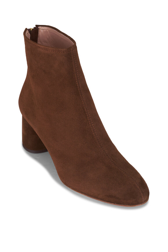 Prada - Dark Brown Suede Square Toe Bootie, 55mm