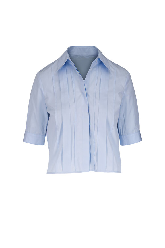 TWP Short Lived Light Blue Cotton Cherry Pleat Shirt - view 1