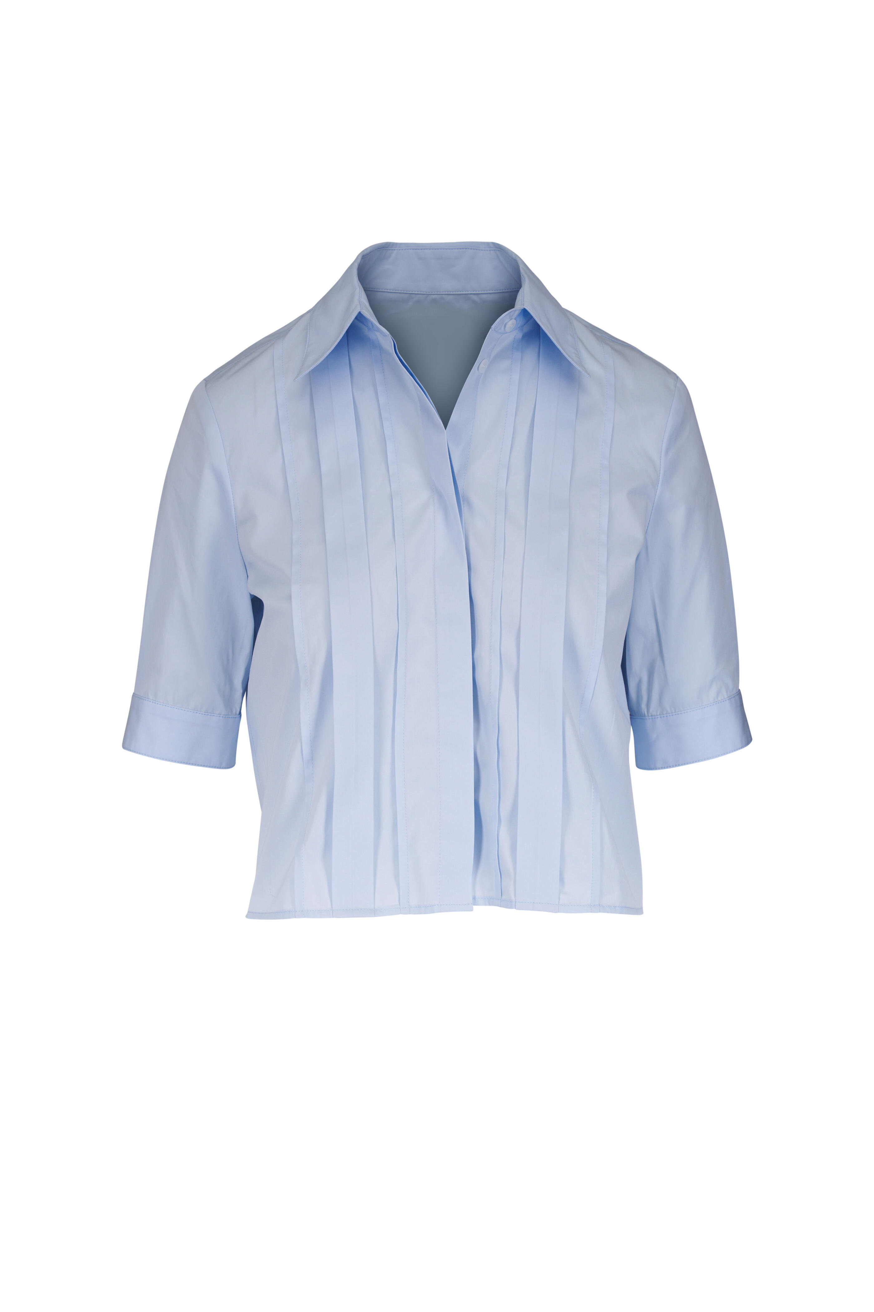 TWP - Short Lived Light Blue Cotton Cherry Pleat Shirt - view 1