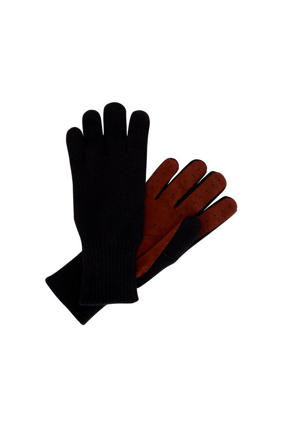 Brunello Cucinelli Black Cashmere & Suede Gloves