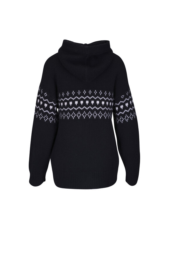 Lisa Yang - Wen Black Fair Isle Print Hooded Sweater