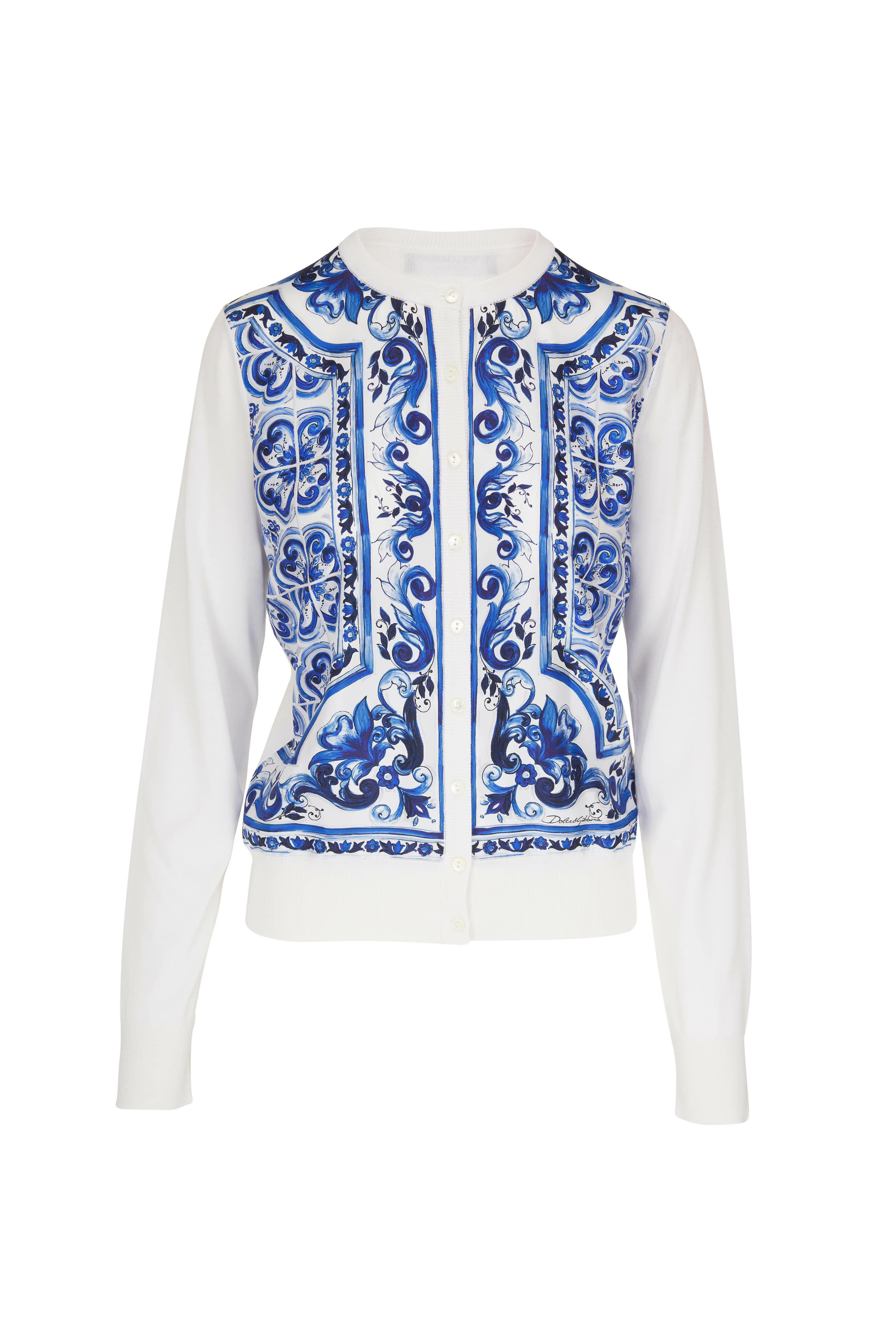 Dolce & Gabbana - Blue & White Majolica Print Silk Cardigan