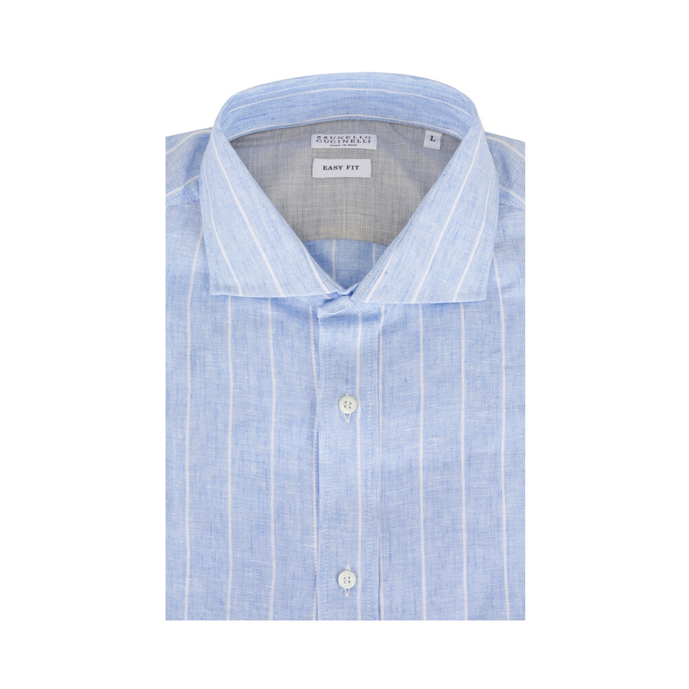 Brunello Cucinelli - Blue Stripe Linen Sport Shirt