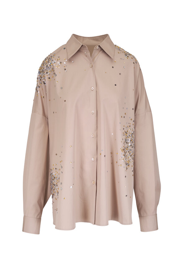 Dries Van Noten Sand Embellished Sequin Blouse