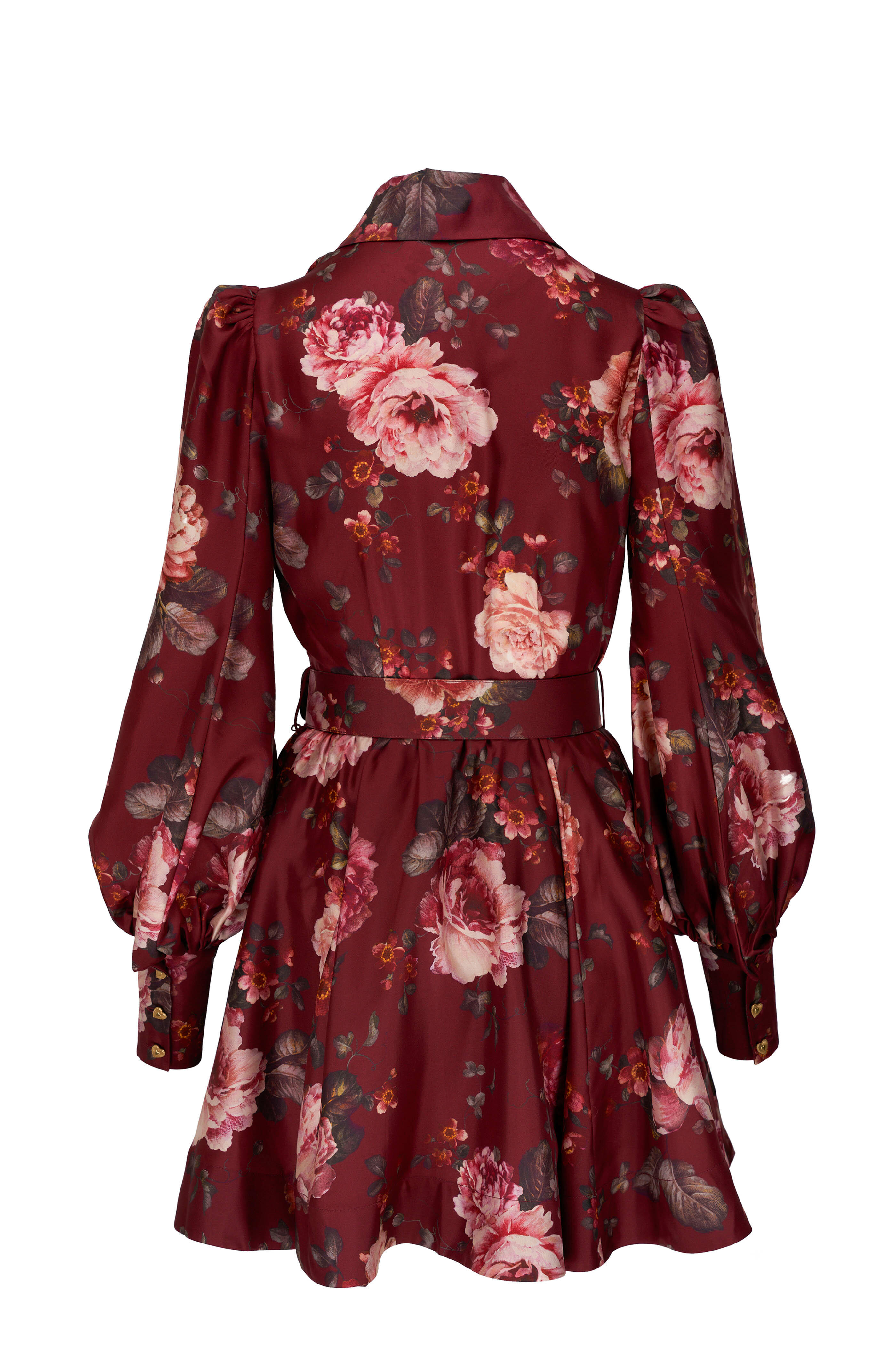 Zimmermann - Luminosity Burgundy Floral Print Shirt Dress