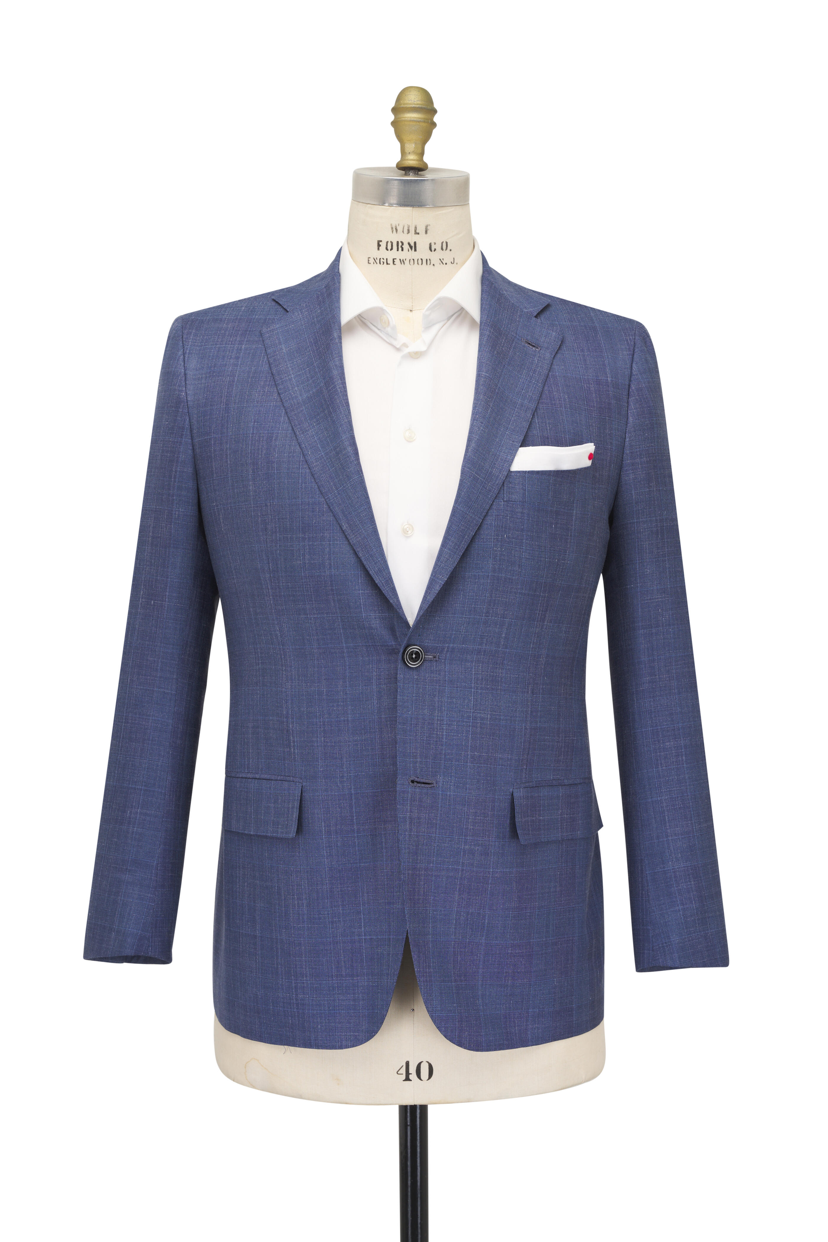 Kiton - Slate Blue Tonal Plaid Wool, Silk & Linen Suit