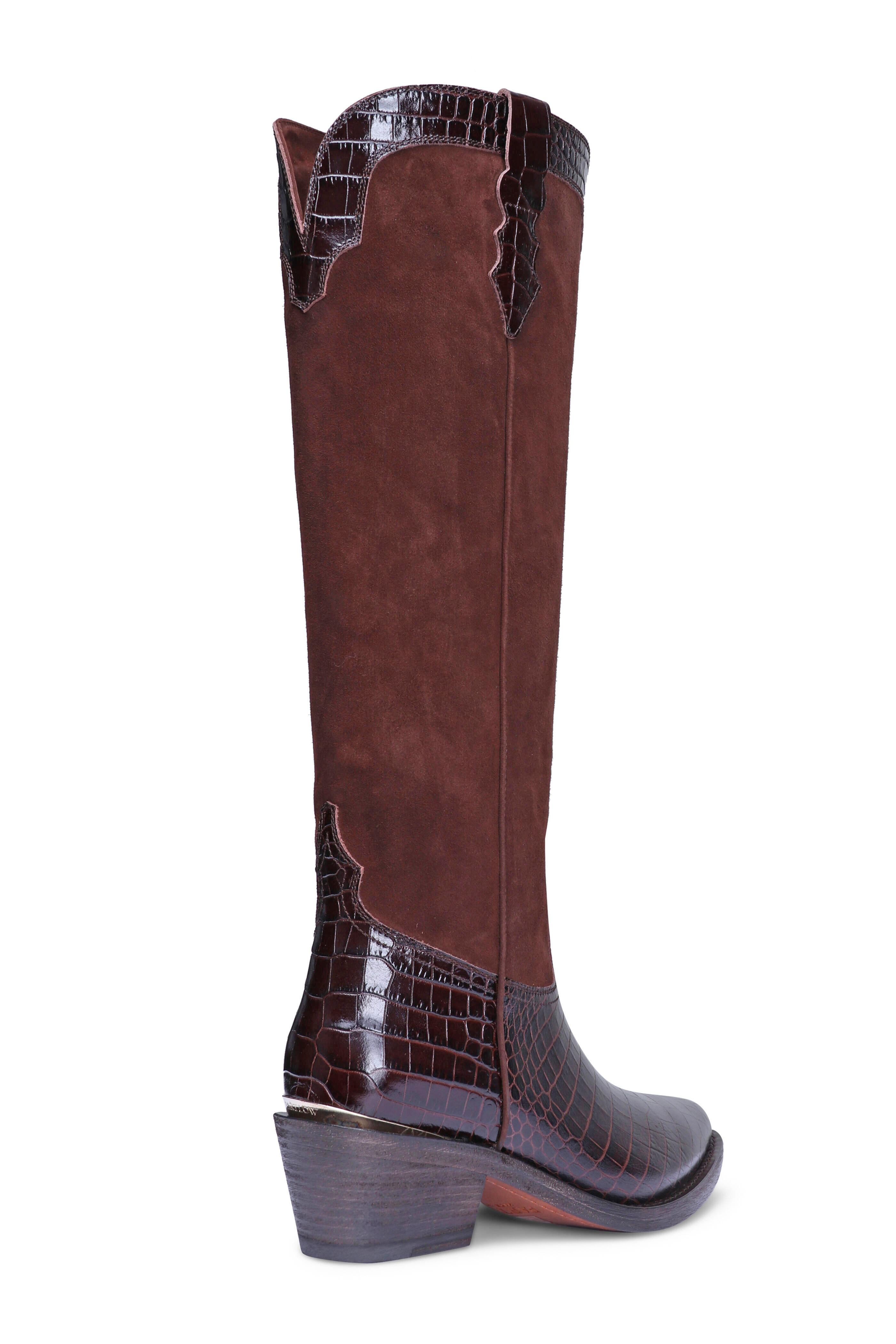 Partlow - Mira Stamped Leather & Suede Tall Cowboy Boot