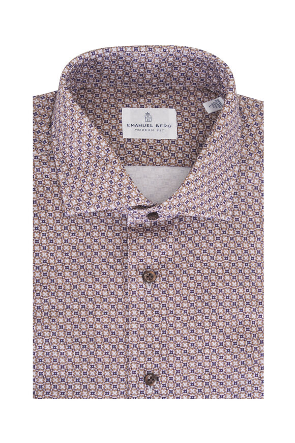 Emanuel Berg Brown Geometric Print Jersey Button Down Shirt