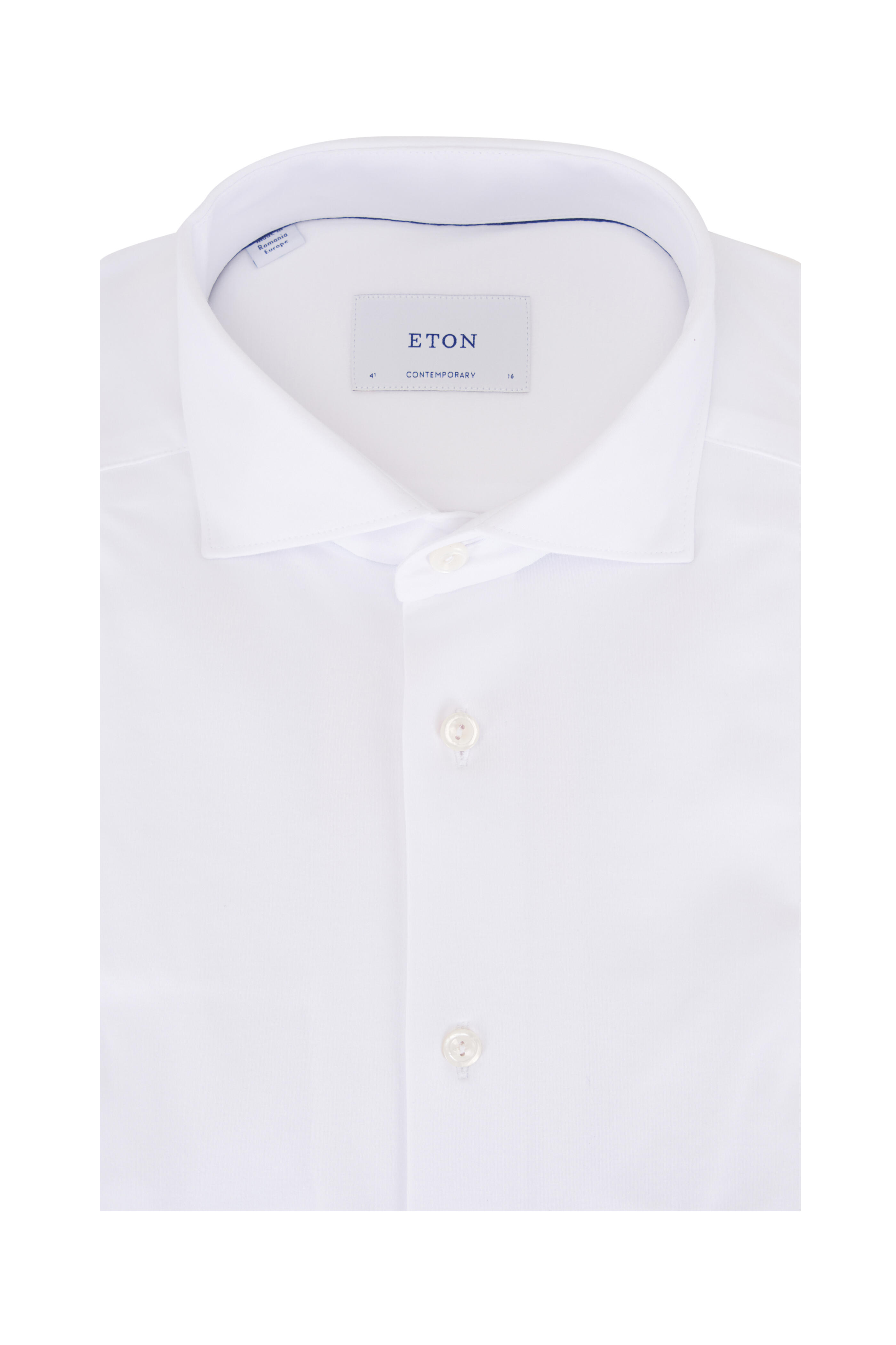 Eton - White Jersey Cotton Stretch Dress Shirt