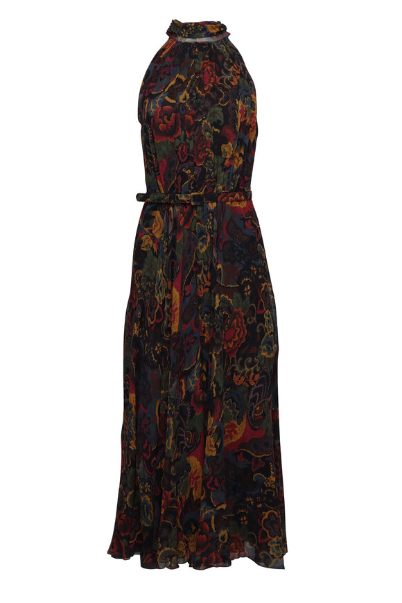 Ralph Lauren Kylee Brown Paisley Halter Midi Dress