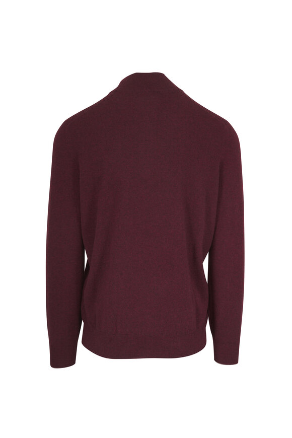 Brunello Cucinelli Burgundy Cashmere Quarter Zip Pullover - view 2
