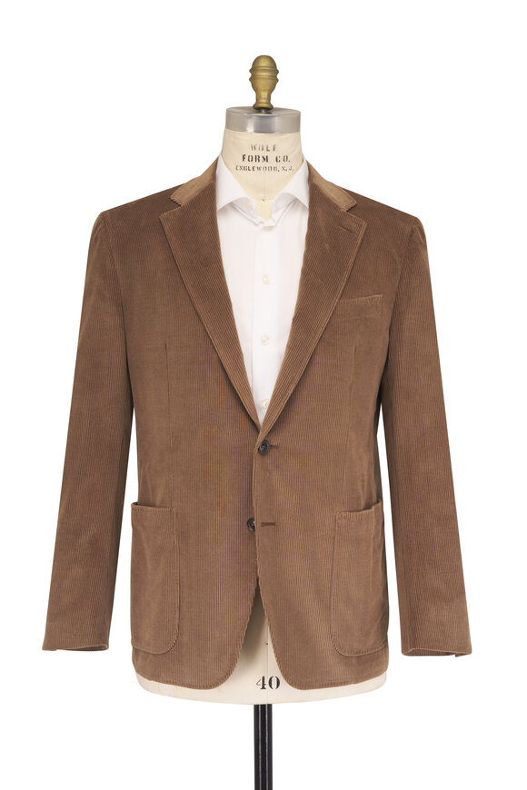 Canali Tan Luxury Solid Corduroy Sportcoat - view 2