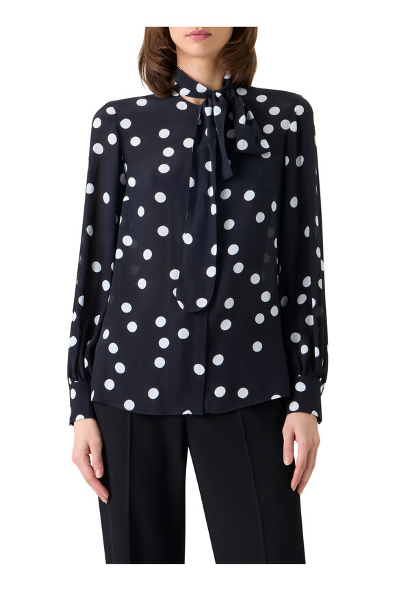 Akris Punto Black & Cream Polka Dot Silk Blouse - view 2