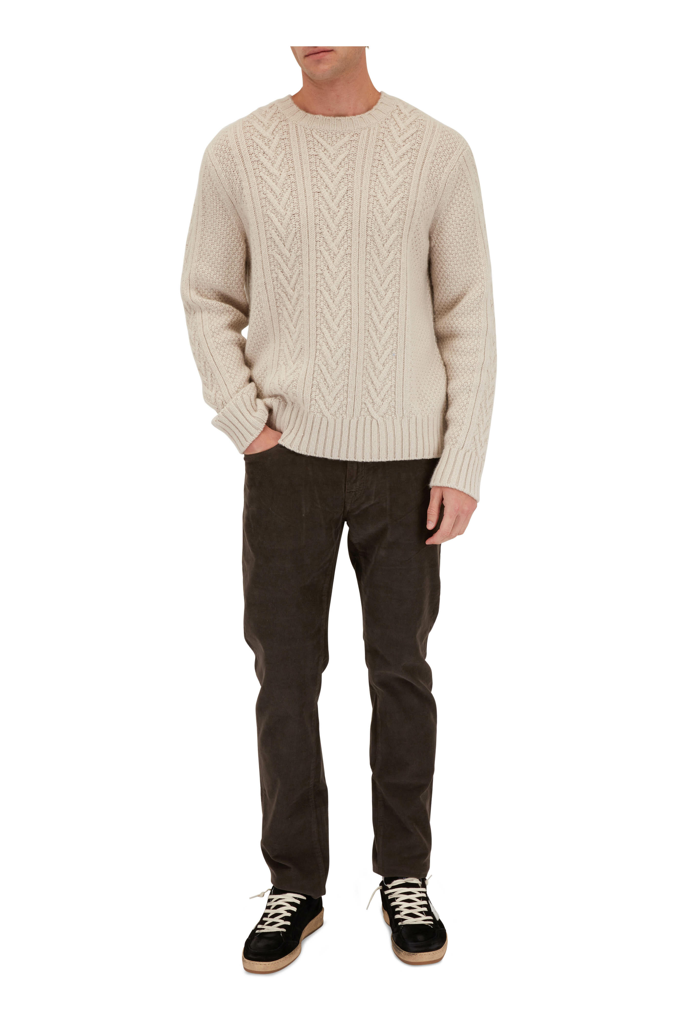 Vince - Dove Oat Basket Stitch Crewneck Pullover