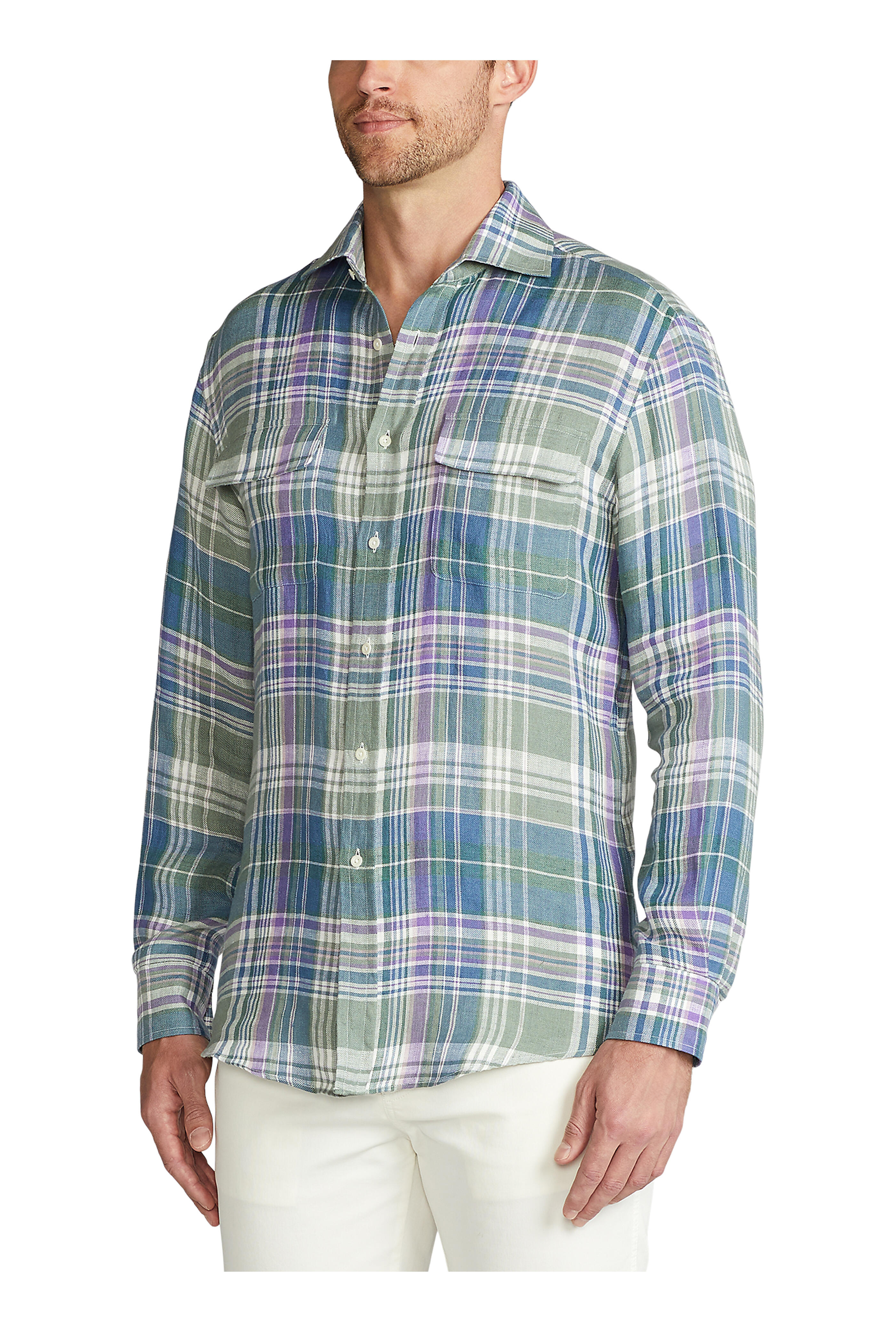 Ralph Lauren Purple Label - Multicolor Plaid Linen Button Up Shirt
