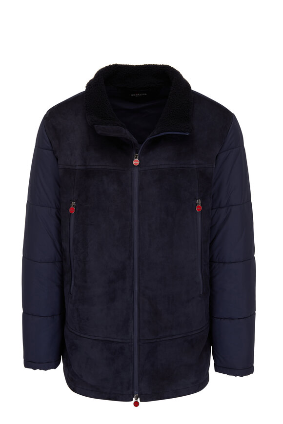 Kiton - Blue Shearling & Nylon Mixed Media Jacket