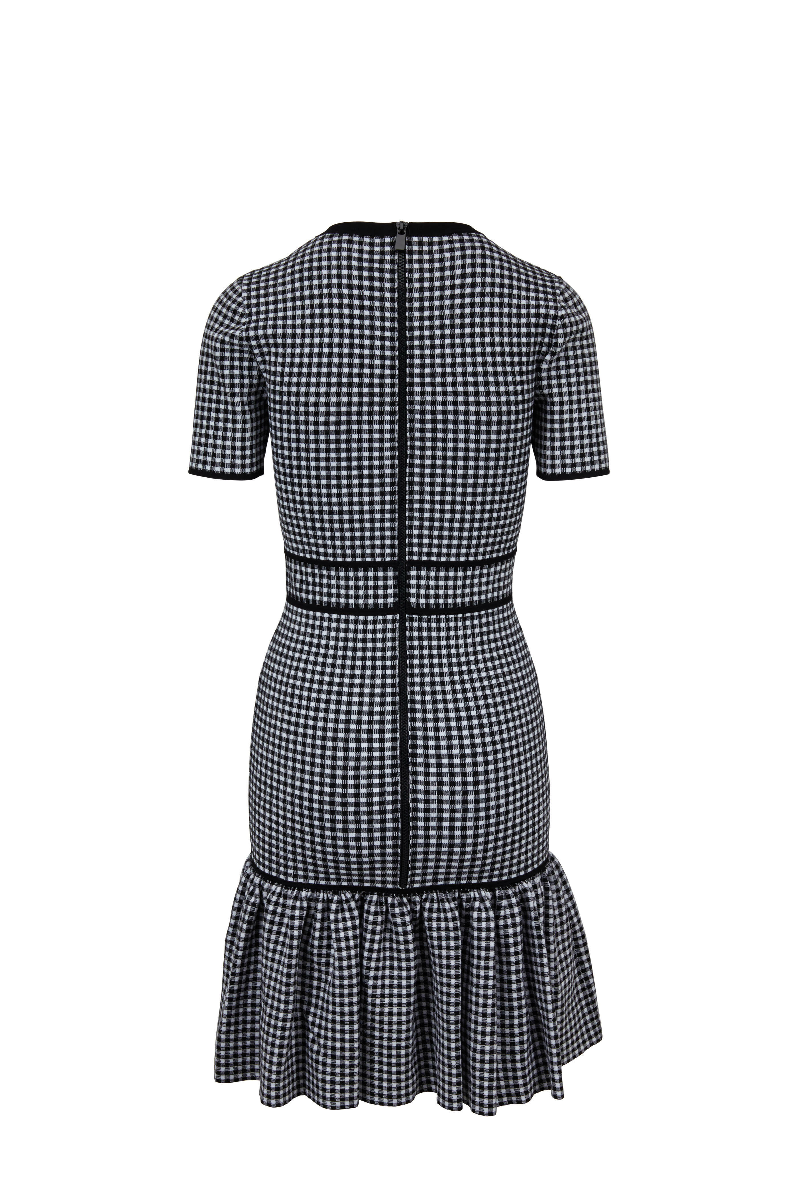 Michael Kors Collection Black White Stretch Gingham Short Sleeve Dress