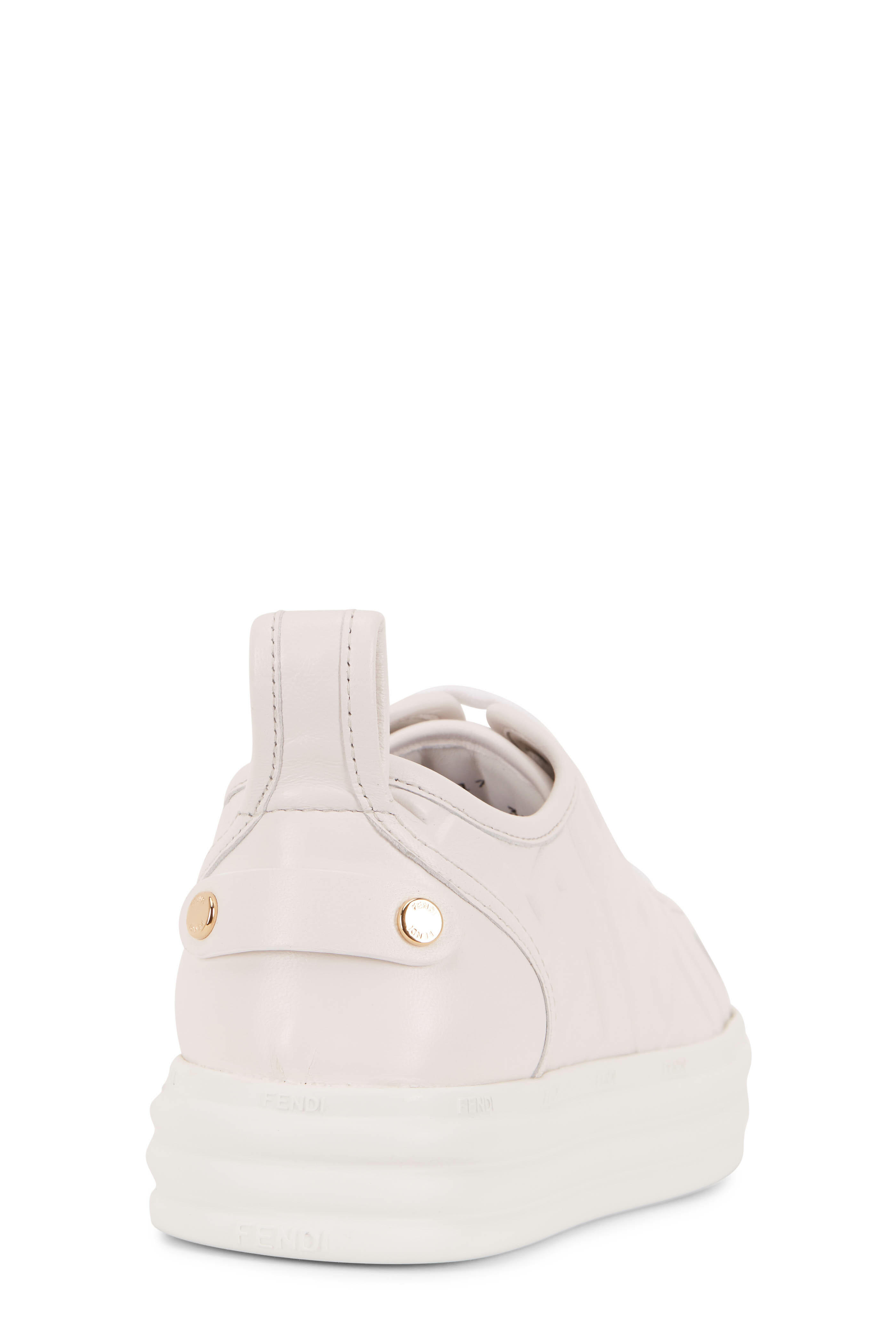 Fendi - White Leather Embossed Logo Flatform Sneakers
