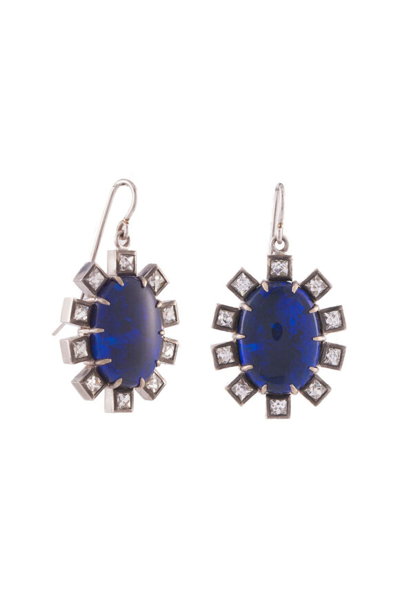 Sylva & Cie Fancy Cut Diamond & Opal Earrings - view 2