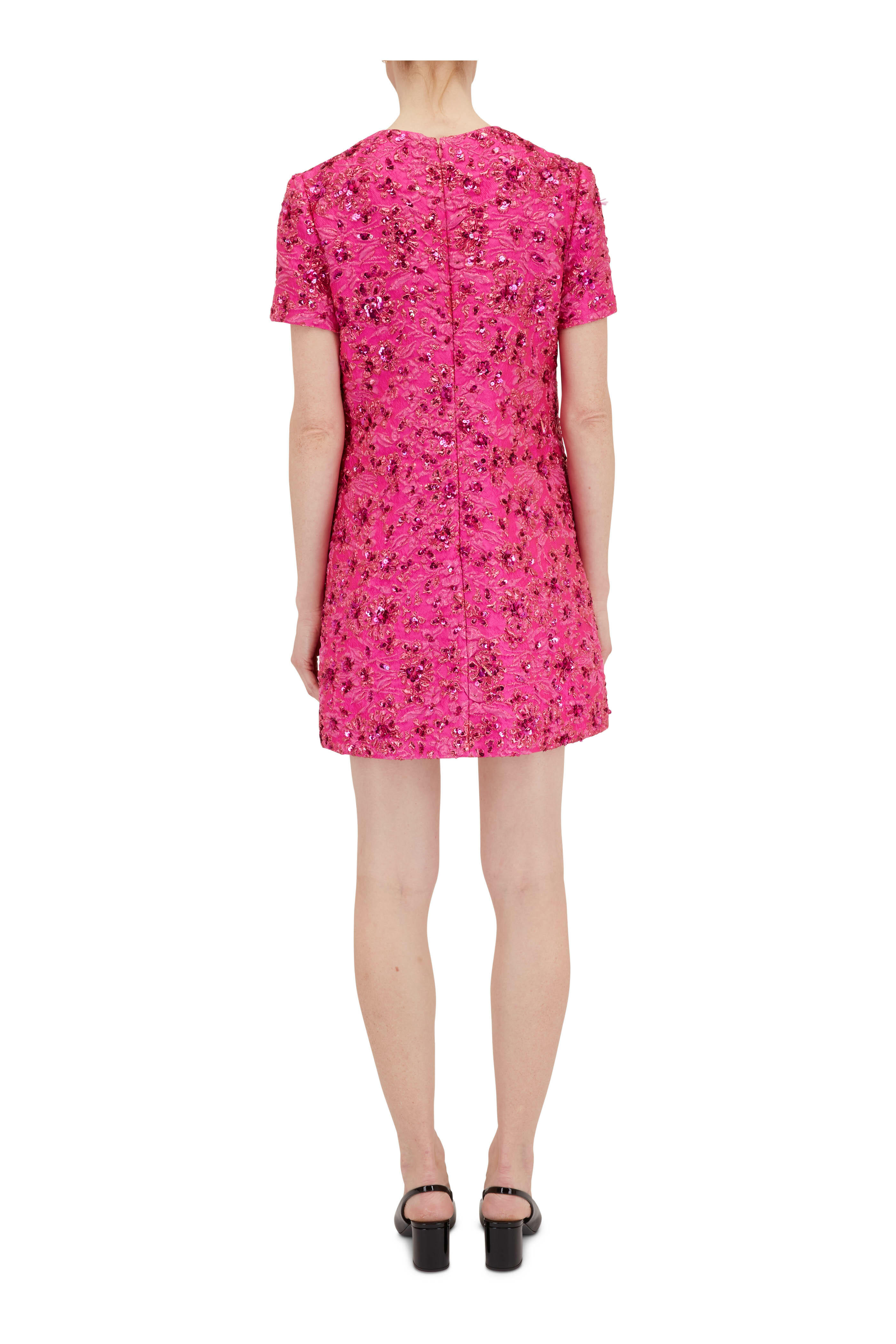 Valentino - Hot Pink Floral Embroidered Jacquard Mini Dress