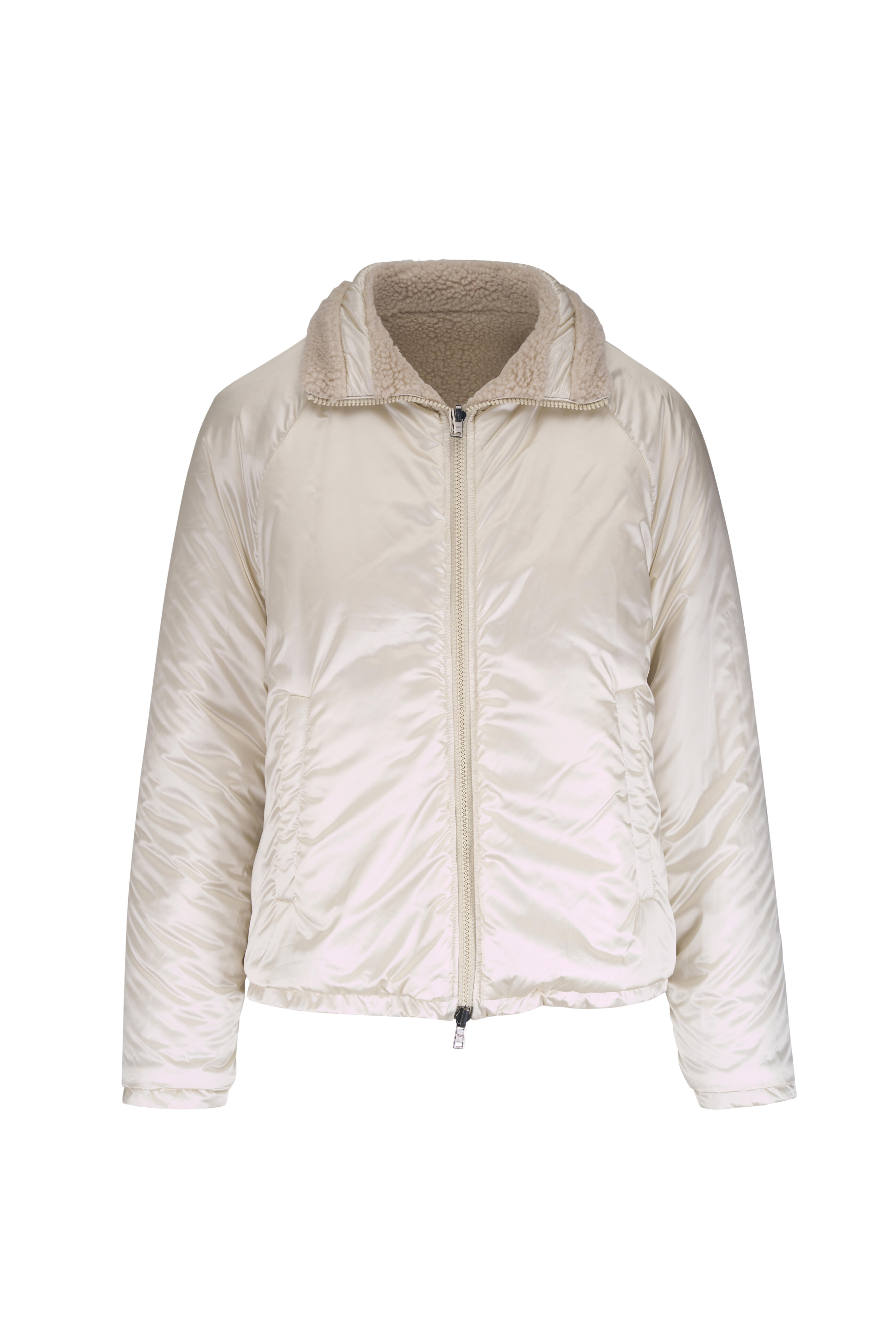 Herno - Cream Reversible Teddy Fleece & Nylon Jacket - view 5