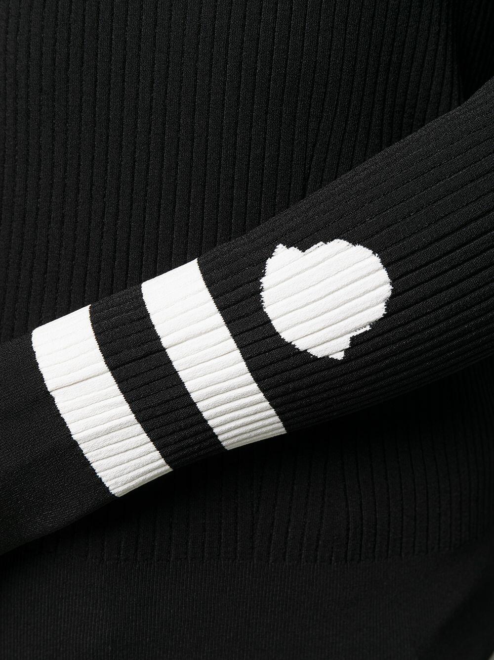 MONCLER Vネックニット 黒と白のストライプ Moncler - Black Crewneck Stripe Cuff Ribbed Knit Top