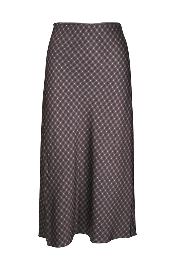 Vince Ombré Black & Camel Plaid Satin Slip Skirt - view 1