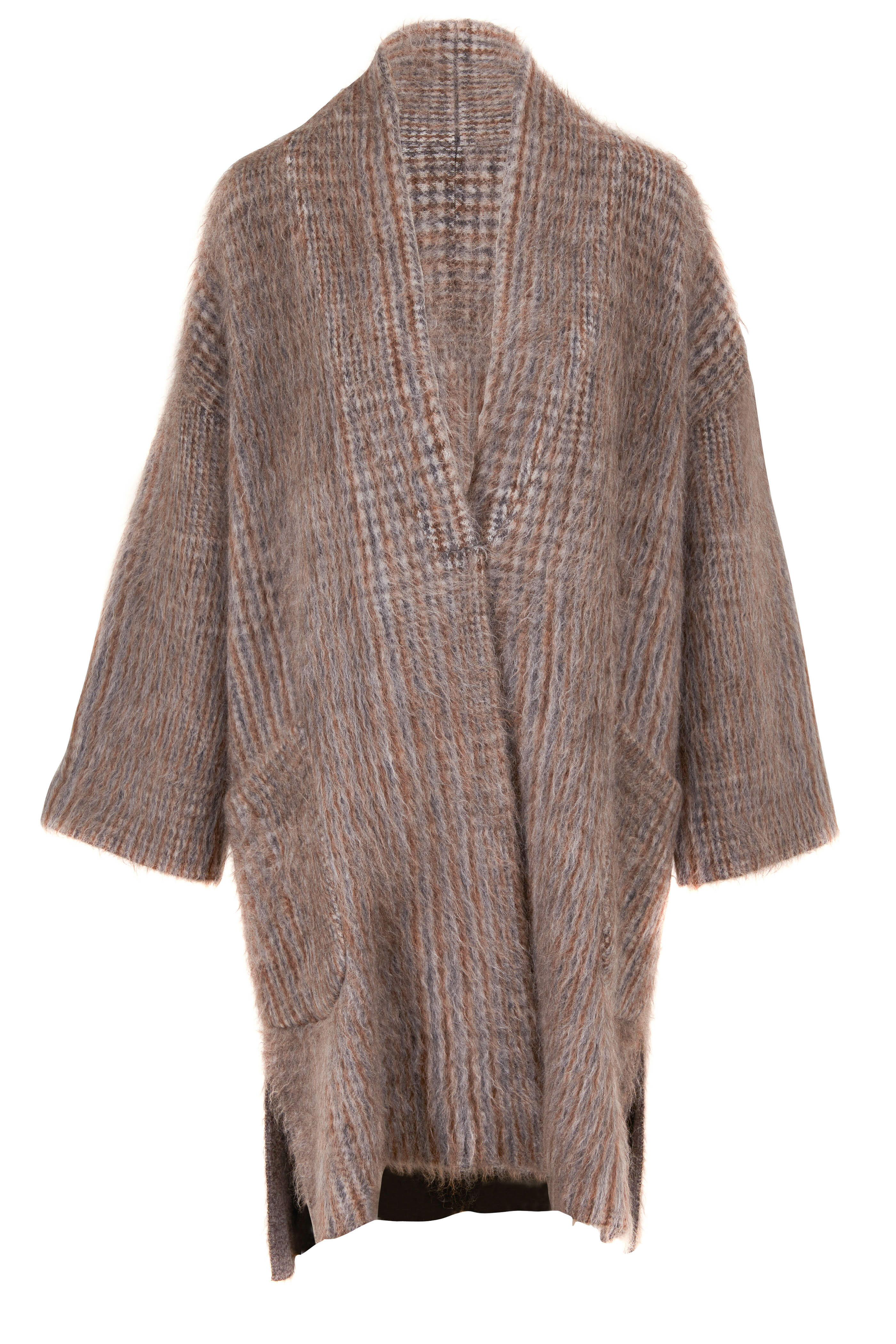 Brunello Cucinelli - Charcoal Mohair & Wool Plaid Pocket Cardi Coat