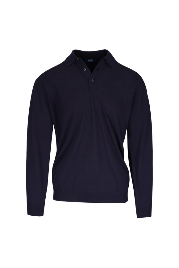 Fedeli Sportman Navy Blue Superfine Wool Polo - view 1
