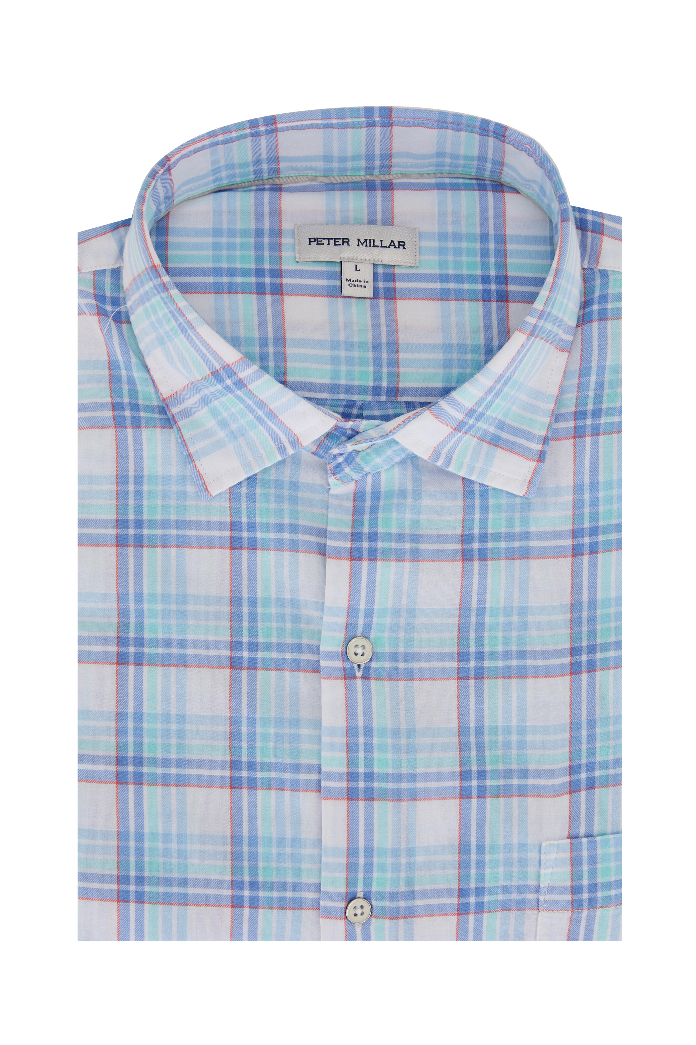 Peter Millar - Pearl Bay Blue Sound Plaid Cotton Sport Shirt