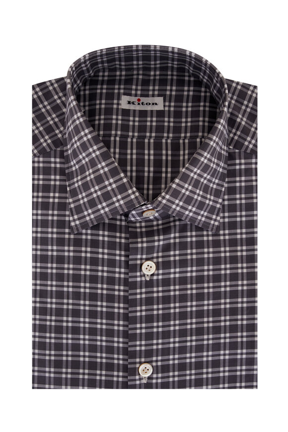 Kiton - Dark Gray Check Cotton Dress Shirt