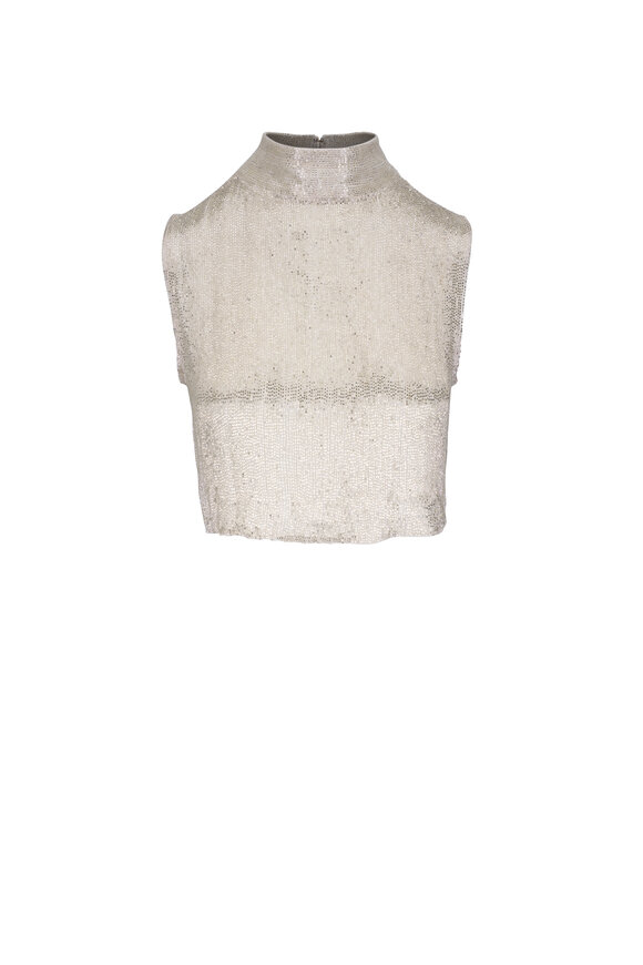 TWP Gigi Ivory Beaded Silk Crop Top