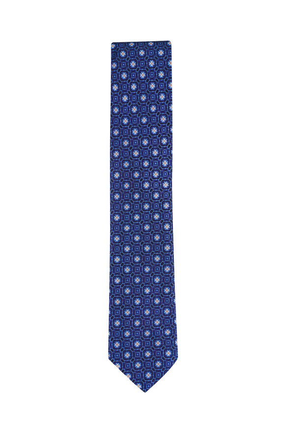 Eton Navy Blue Medallion Woven Silk Tie - view 1