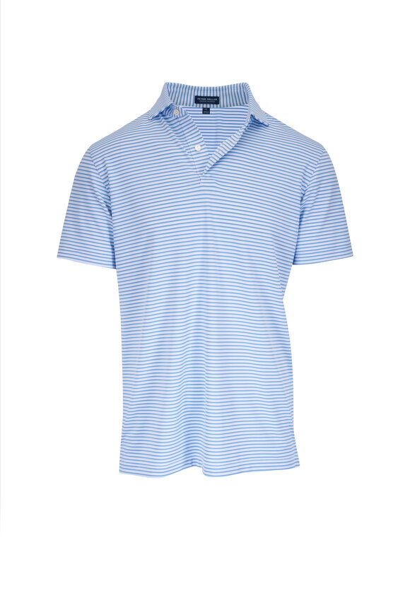 Peter Millar Tempo Blue & White Stripe Performance Mesh Polo