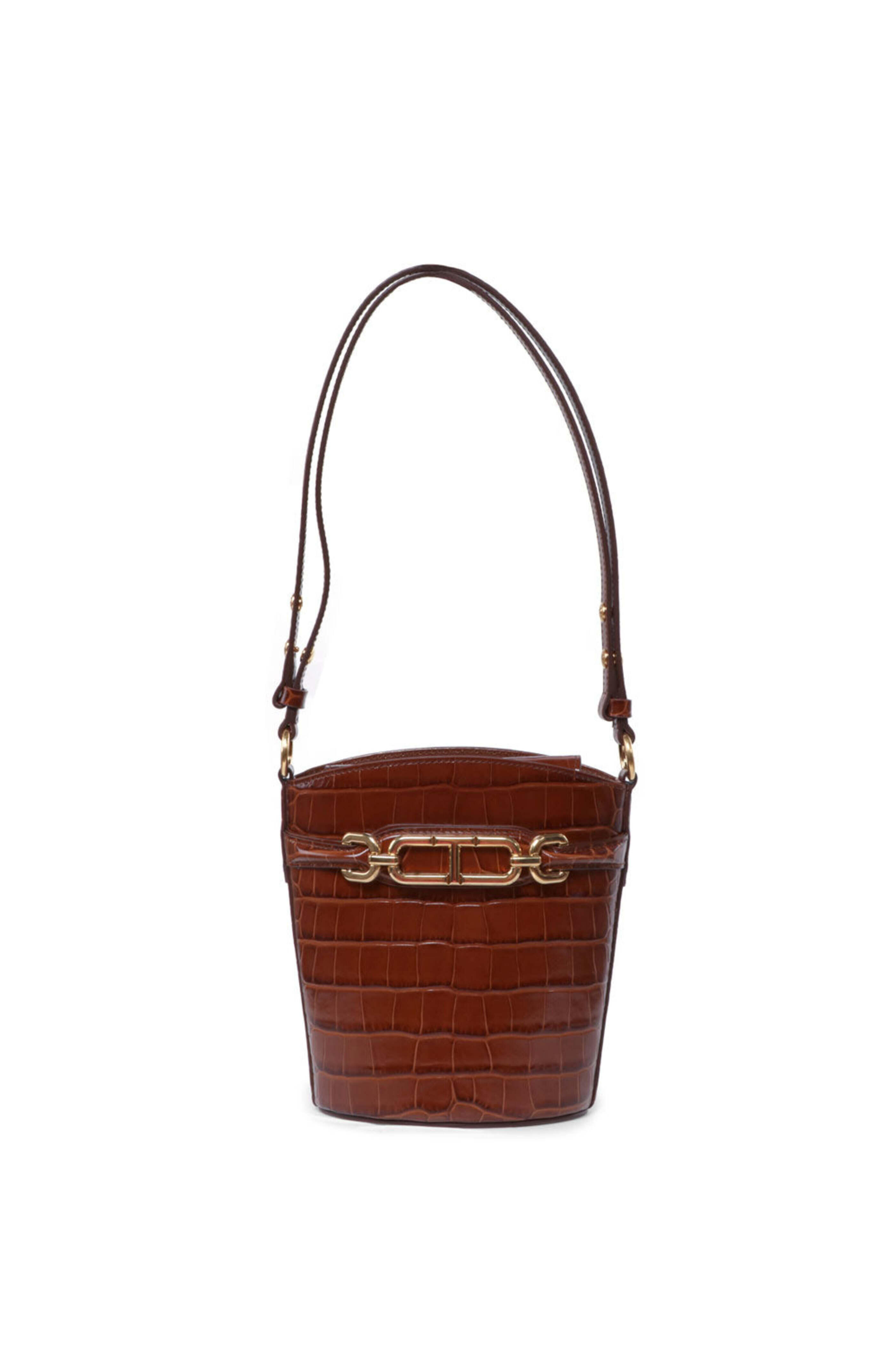 Tom Ford - Small Shiny Stamped Crocodile Bucket Bag in Brown