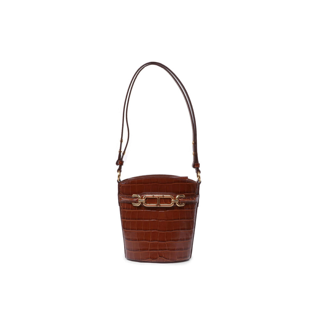 SALE ★関税込★ TOM FORD スモール バケットバッグ Tom Ford - Small Shiny Stamped Crocodile Bucket Bag in Brown