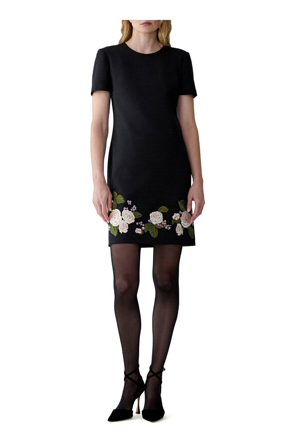 Carolina Herrera Charcoal Gray Rose Embroidered Shift Dress - view 2