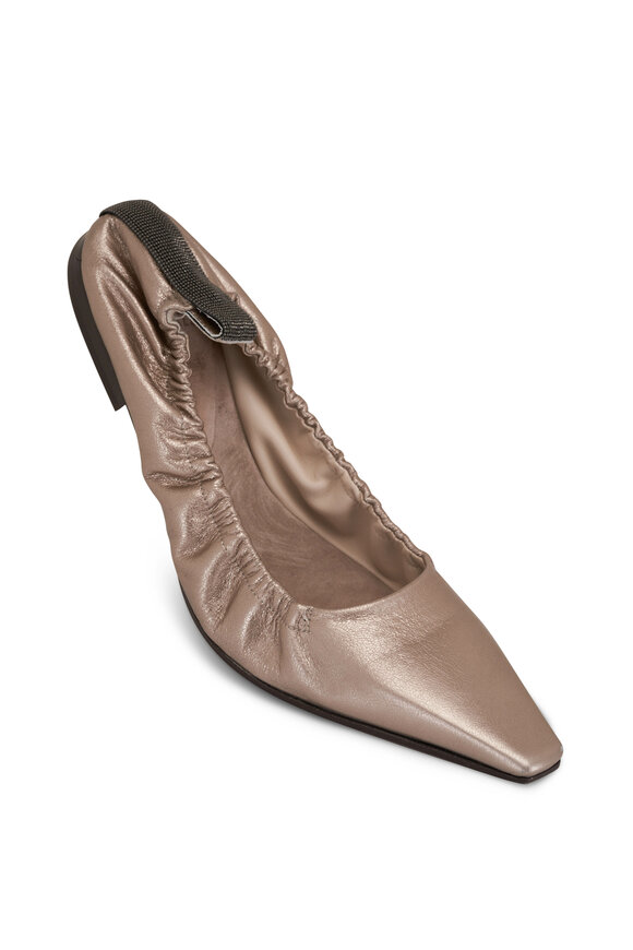 Brunello Cucinelli - Pearl Metallic Leather Ballet Flat