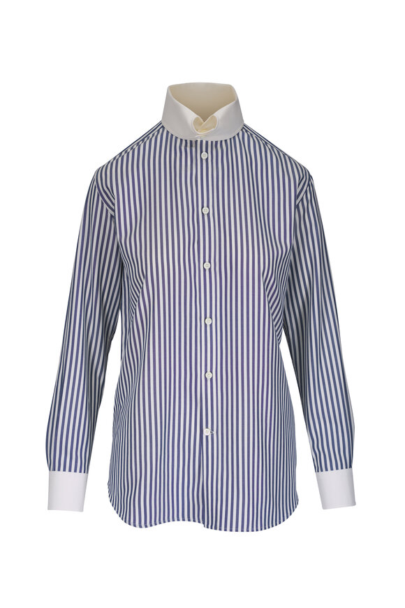 Loro Piana Thea Pale White Stripe Silk Shirt