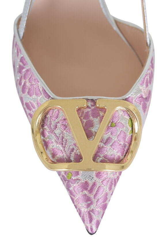 Valentino Garavani VLogo Dusty Rose Floral Jacquard Slingback, 80mm - view 5