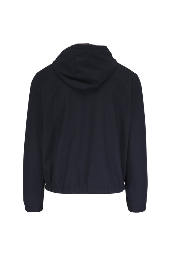 Moncler Navy Stretch Cotton & Wool Front Button Hoodie - view 4
